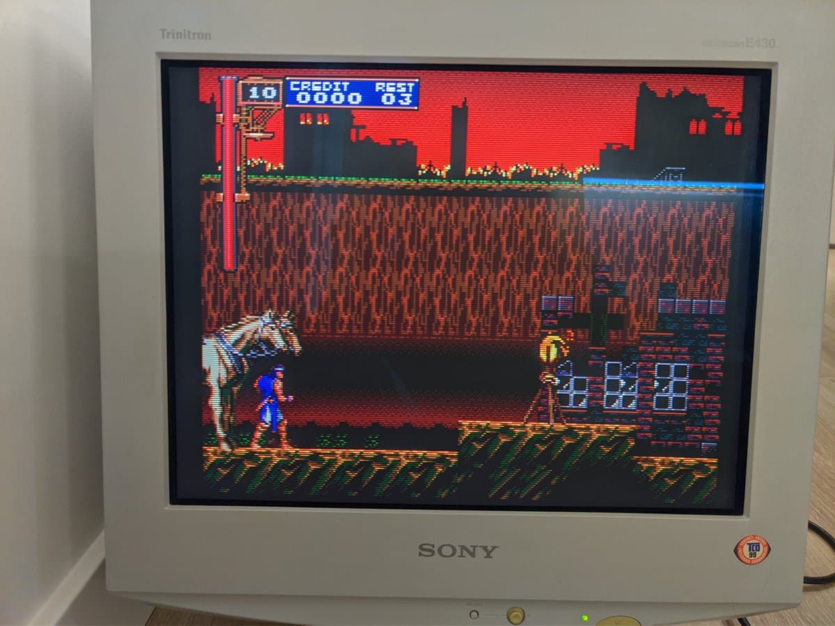 Sony CPD-E430 CRT displaying Castlevania gameplay; vibrant colors and sharp geometry visible, no obvious damage noted.