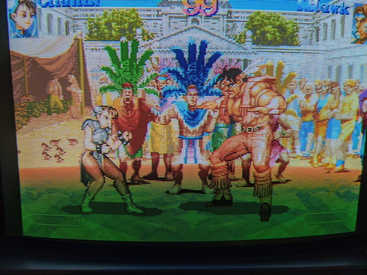 Street Fighter gameplay on 3DO displayed via S-video on restored BVM-D14H1E monitor, showing 240p resolution with vibrant colors and scanlines.