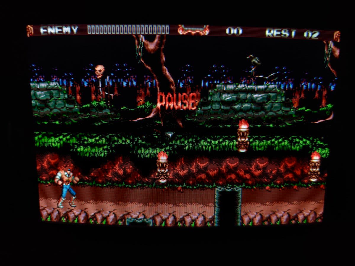 Castlevania gameplay on Sony BVM-D9H5J CRT monitor showing restored display after PSU capacitor replacement and rework cleanup.