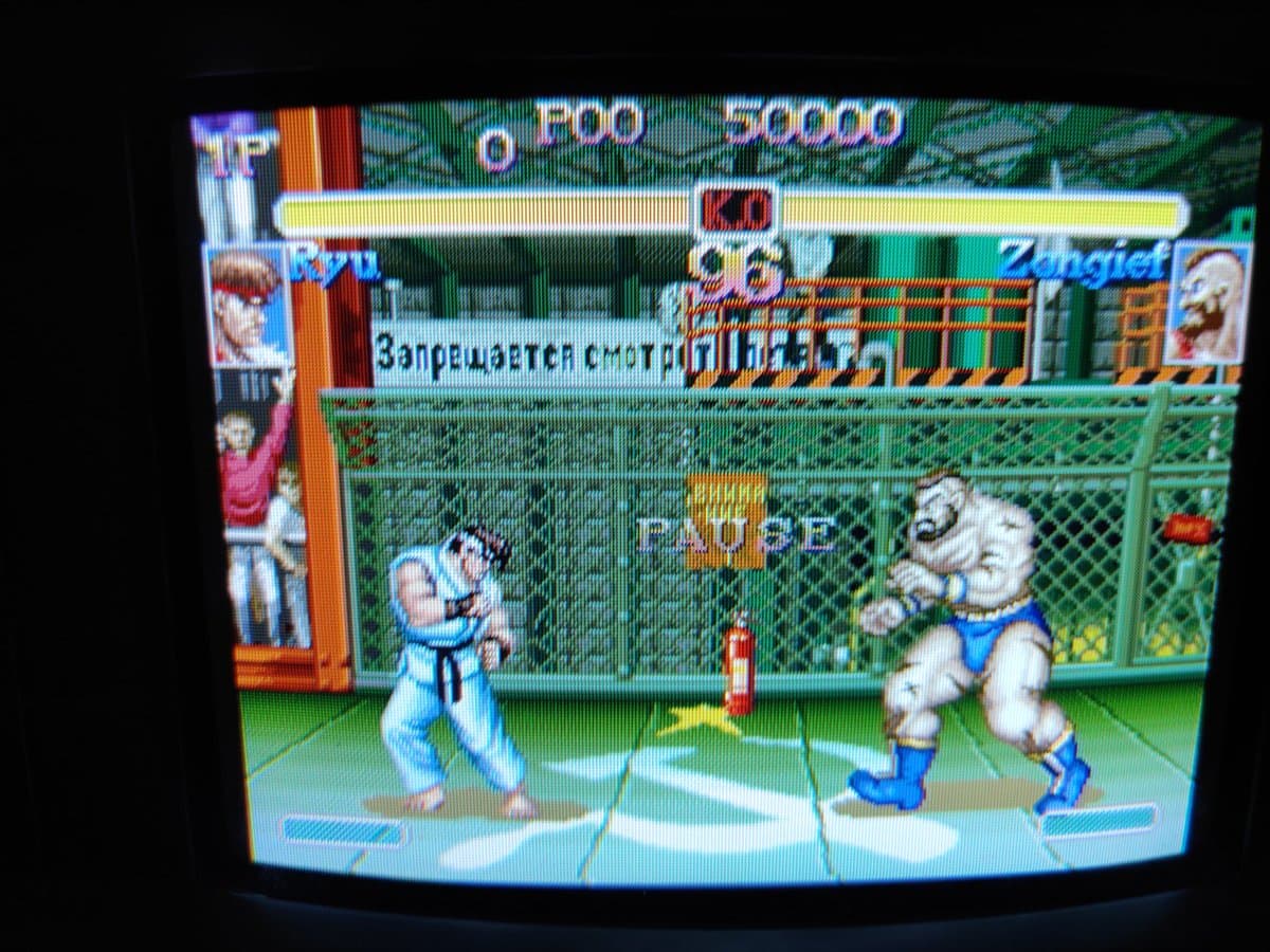 Street Fighter II Turbo running on restored Panasonic FZ-1 3DO with recapped board and ODE installation, versus opponent in arena.
