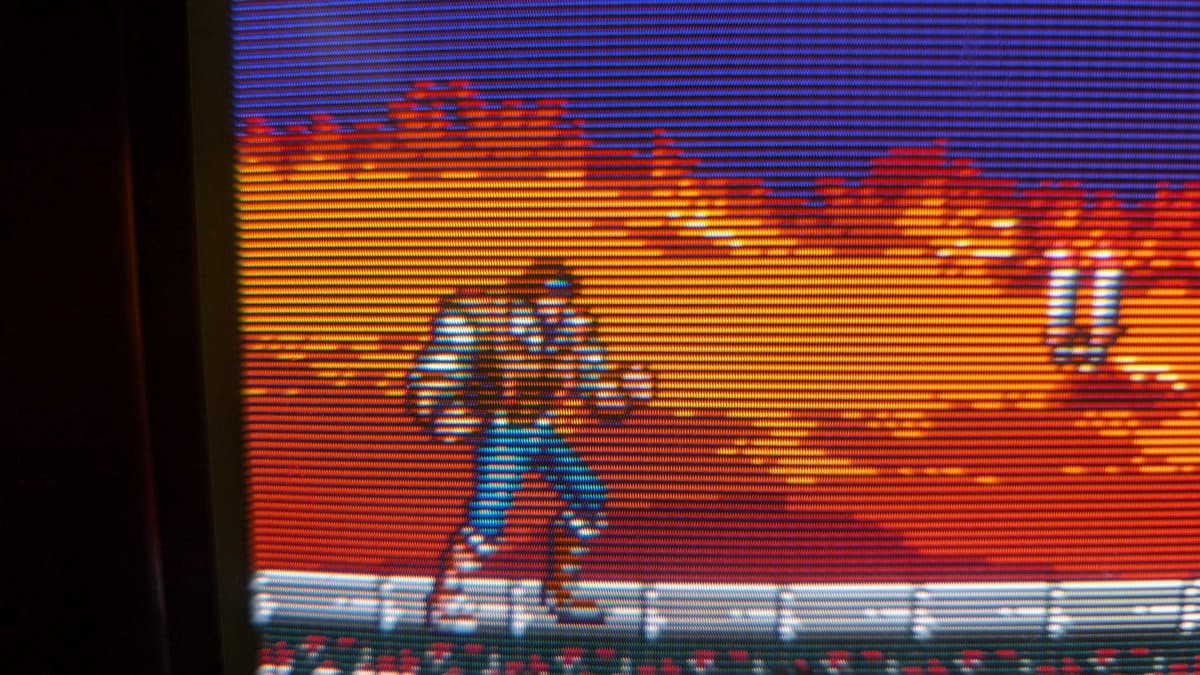 Castlevania gameplay on repaired Sony PVM-14M4J displaying vibrant orange and blue colors, demonstrating successful color restoration after repair.